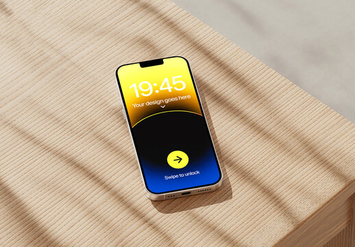 Realistic Smartphone Mockup on Wooden Table
