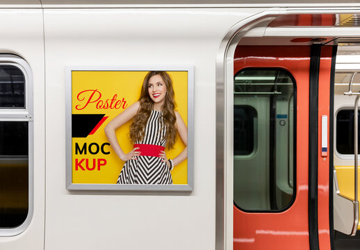 Realistic Subway Train Poster Mockup