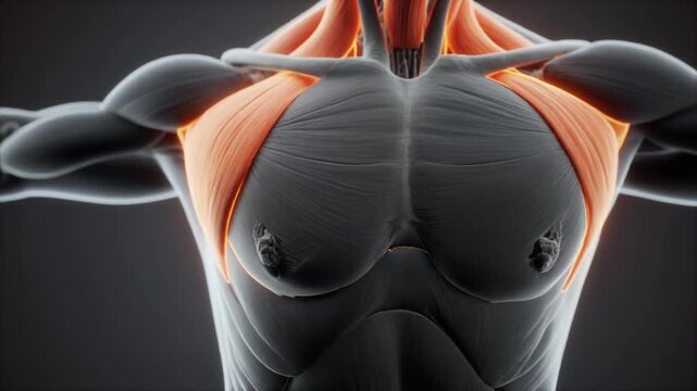 Human Musculature Scientific Visualization with Highlighted Pectoral Muscles