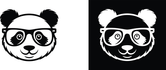 Fototapeta premium Black and white panda face with glasses bear animal