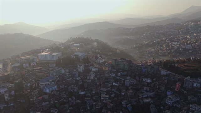 Aerial Drone View of Kohima City on Hills, Nagaland, Northeast India