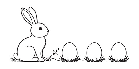 A charming illustration depicts a rabbit near easter eggs amidst grass a striking silhouette high quality © MdNoor