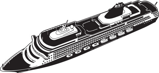 Obraz premium Luxury Cruise Ship, Ocean Liner, Black and White Illustration, Vector Graphic
