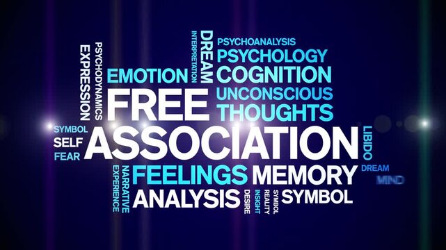 Free Association animated word cloud-text design animation tag kinetic typography seamless loop.