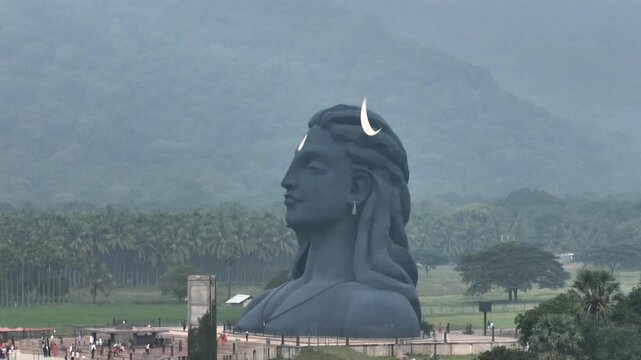 Aerial View of Adiyogi Shiva Statue in Coimbatore, Tamil Nadu, India