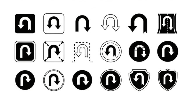 Collection of U-turn arrow icons in various styles.