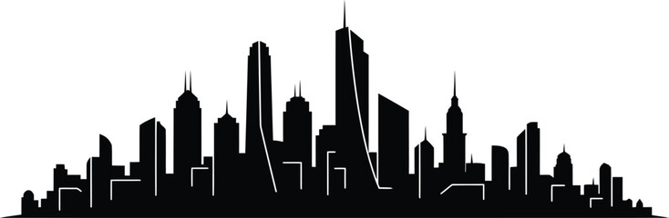 Obraz premium Black City Skyline Silhouette on White Background