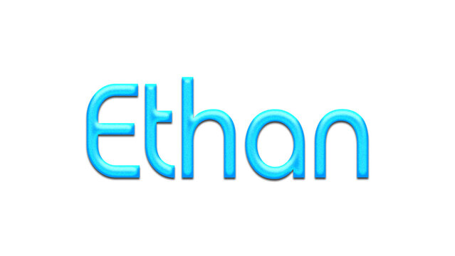 Glowing blue effect of name Ethan on white background.