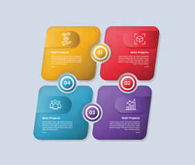 Obraz premium square base shape infographic with glossy gradient style with creative round box with circle connector puzzle jigsaw with four segment information