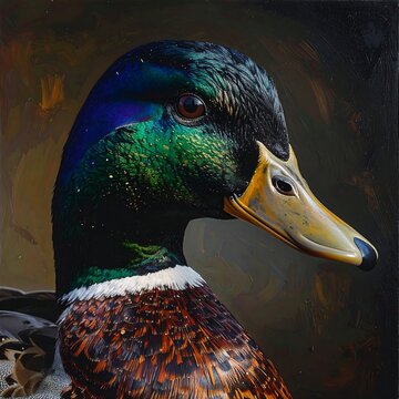 A colorful duck with a green head and brown body