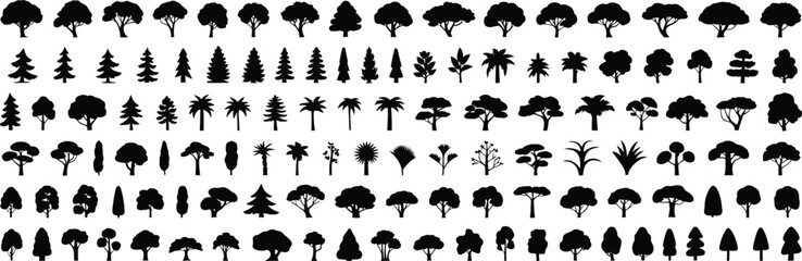 Collection of black tree silhouettes in various shapes and sizes  nature © MSTHUSNEWARA