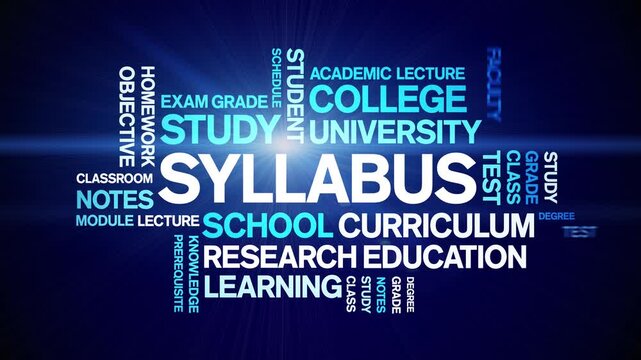 Syllabus animated word cloud-text design animation tag kinetic typography seamless loop.