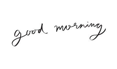 Obraz premium good morning text font calligraphy hand written lettering script black color object icon good morning happy breakfast positive motivation inspiration wake up greeting card good morning note caffeine