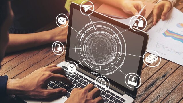 Email icons show digital communication, email service, and inbox management. Email supports online messaging, email notification, and secure exchange. Gist