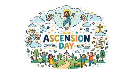 Obraz premium Ascension Day Celebration with Jesus and Angels