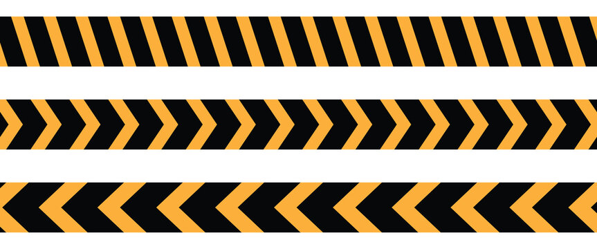 Warning tapes with yellow and black stripes. Crime scene or danger zone.  Police crossed ribbon. Seamless caution.  Barricade construction tape. EPS10.