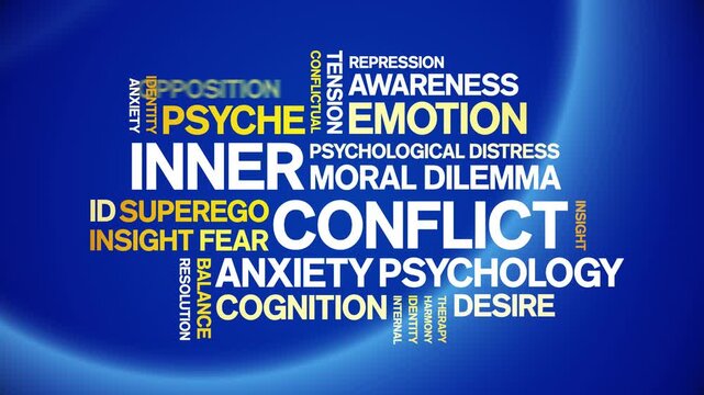 inner conflict animated word cloud-text design animation tag kinetic typography seamless loop.