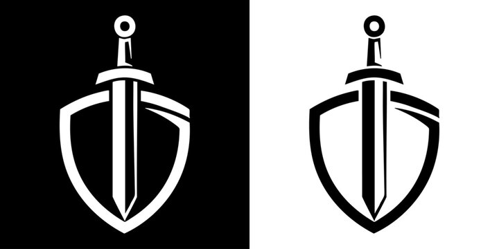 Two shield and sword logos are shown side by side