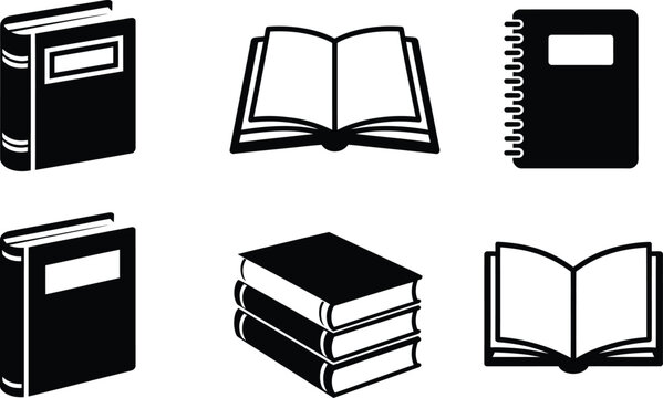 Six black and white of books and notebooks open