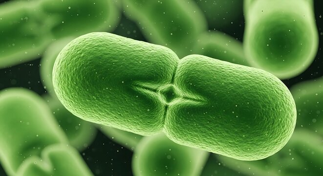 Microscopic view of green bacteria cells