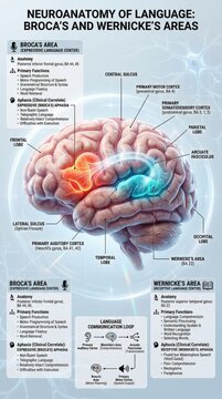 Detailed Neuroanatomy of Language: Broca's and Wernicke's Areas with Physiological Functions and Language Processing Insights
