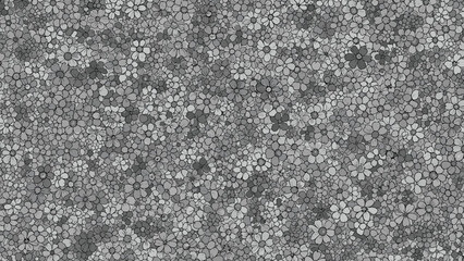 Fototapeta premium Grayscale version of a dense floral pattern with many overlapping flowers and leaves creating a rich botanical texture for backgrounds.