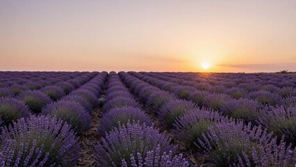 Obraz premium Lavender field blooming under sunset sky on rural plain