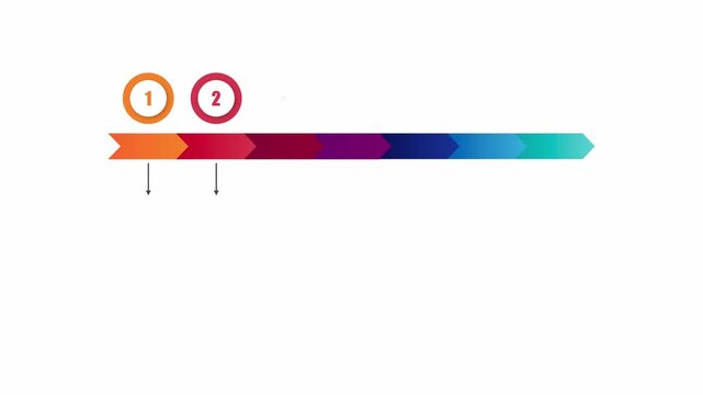 animated video of business infographics multi color arrow shape with   label 7 and 9 steps  for workflow, presentation, 4k animation