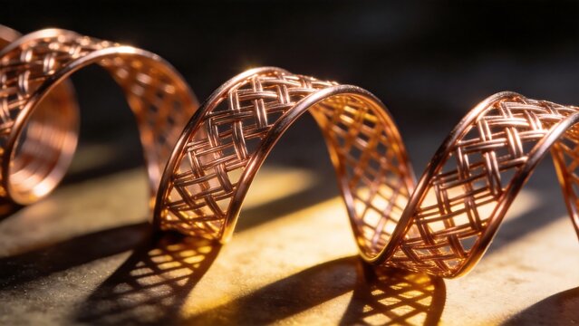 Copper wire spiral with woven pattern