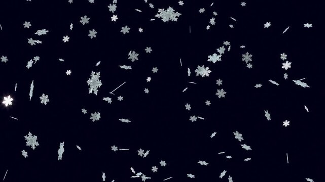 Snowfall Background with Falling Snowflakes on Dark Blue Winter Night
