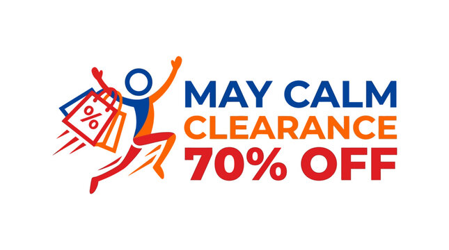 May Clearance Sale Advertisement with Cartoon Shopper