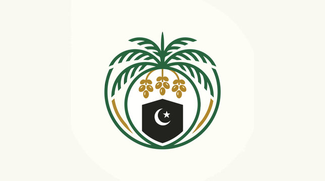 Islamic Emblem with Palm Tree Dates and Kaaba Symbol
