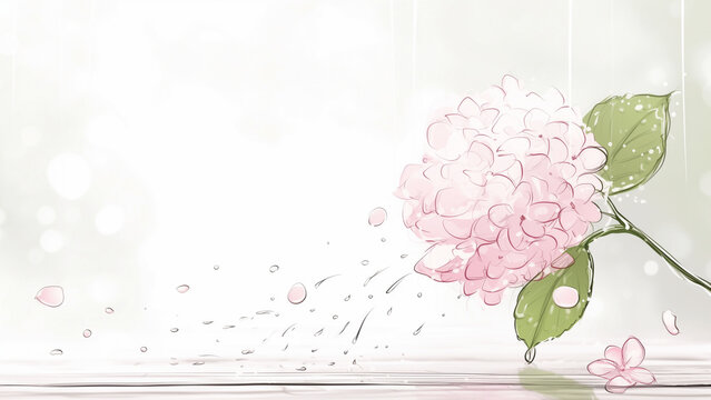 繊細な水彩タッチで描かれた美しいピンクの紫陽花の背景素材