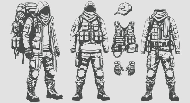 Tactical Combat Gear Vector Set
