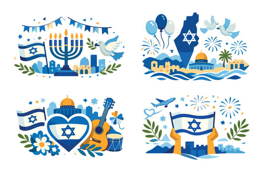 Insrael Independence day on symbol logo flat