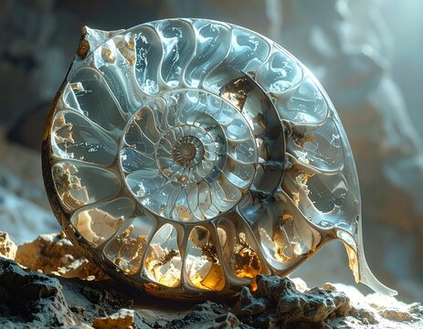 Fossilized Ammonite Shell - A Glimpse into Ancient Marine Life.