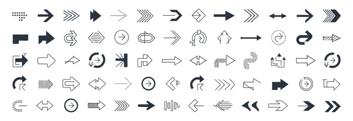 Obraz premium Collection of various black arrow vector icons for web design, navigation and infographics