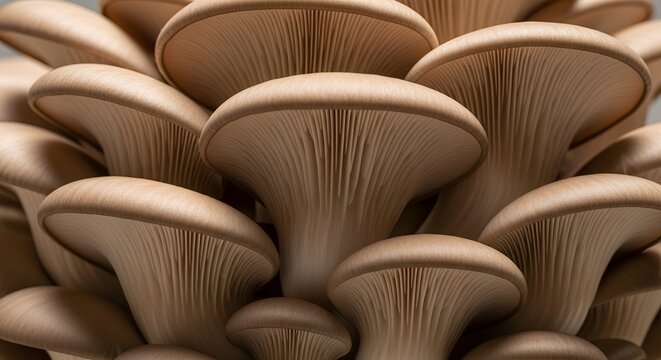 Detailed close up of fresh organic oyster mushrooms showing gills.