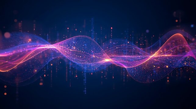 A colorful, pixelated image of a wave