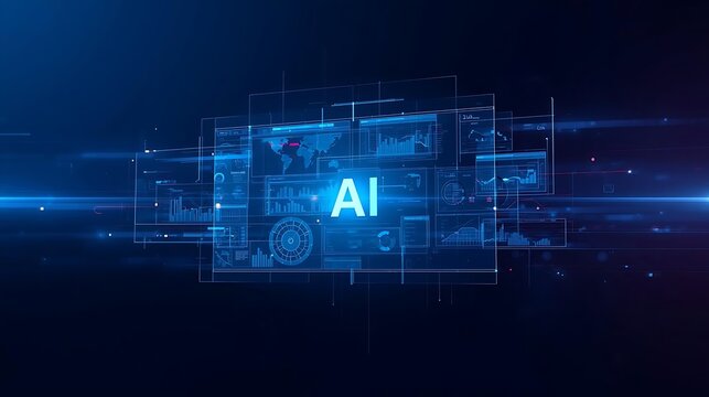 A futuristic ai concept with glowing blue lines and boxes