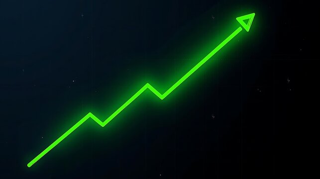 A green arrow pointing upward on a black background