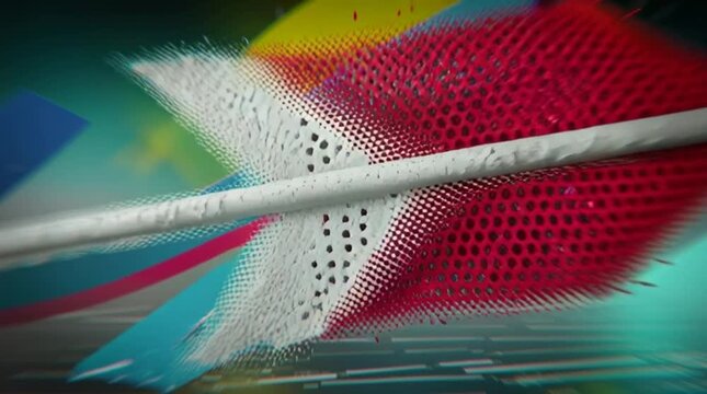 Vibrant digital abstract motion background with energetic geometric distortion and colorful pixelated elements