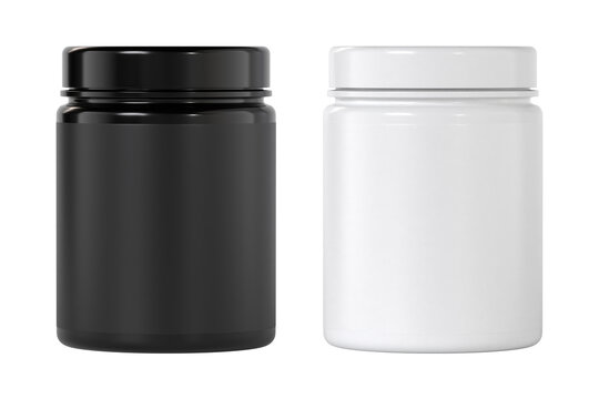 Supplement Protein wide jar bottle mockup black and white 3d rendering on transparent background