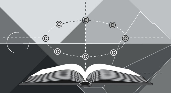 Visual representation of intellectual property and copyright protection in a conceptual digital landscape, symbolizing knowledge ownership and content security