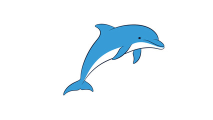 Fototapeta premium Graceful blue and white dolphin leaping through the air against a solid white background in a very simple style.