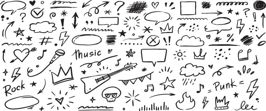 Hand drawn doodle collection a whimsical assortment of sketches and artistic elements
