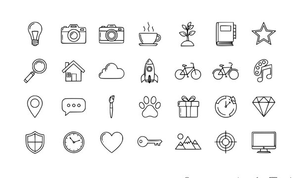 SEO Title:
Assorted Outline Objects Line Art Vector Illustration Minimal Icon Collection