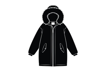 A black hooded parka coat design front view with fur trim a striking silhouette © Sumon