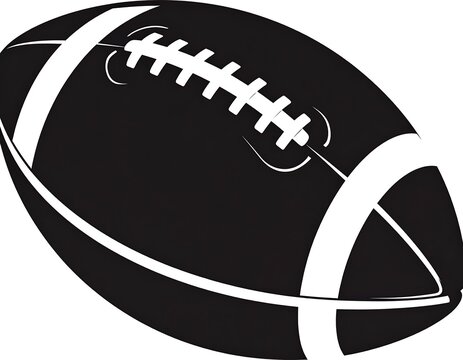 Graphic representation of a prolate spheroid American football. Rendered in monochrome, it illustrates the leather shape and stitching details
