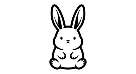 Fototapeta premium Cute Sitting Rabbit Vector Illustration, Black and White Minimalist Bunny Icon for Logo or Design
